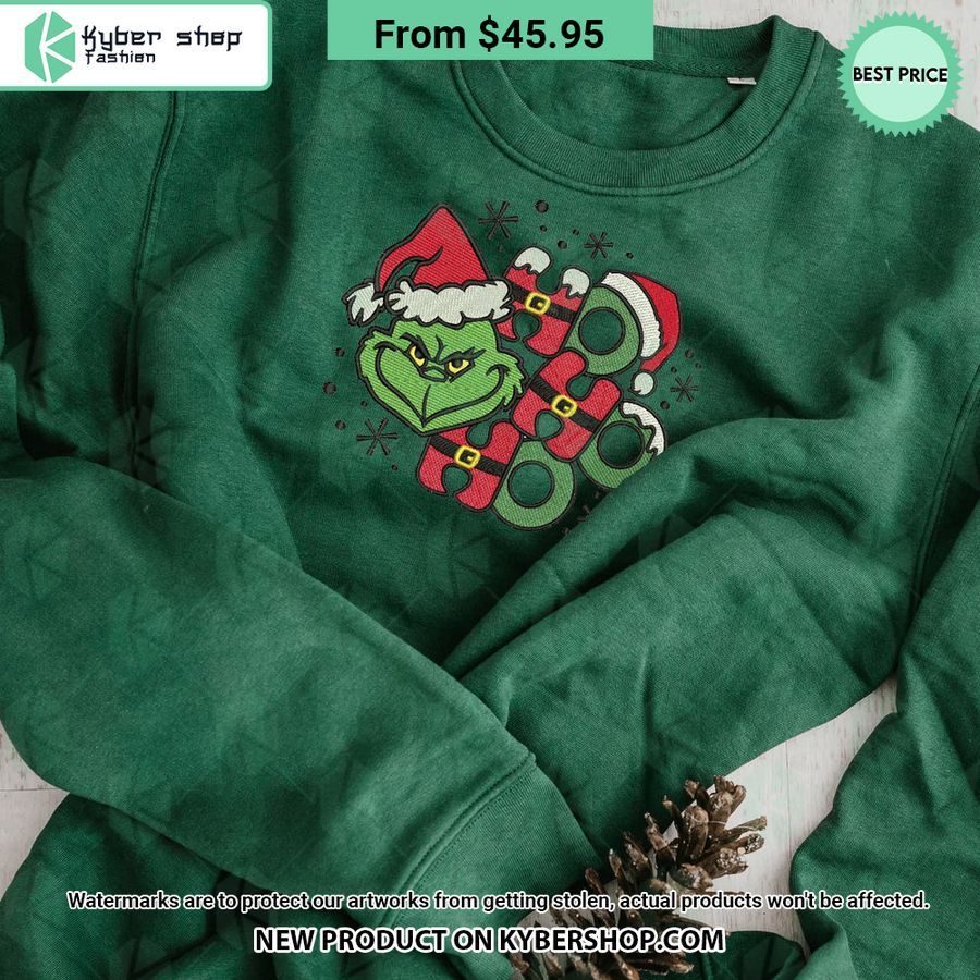 Grinch Ho Ho Ho Christmas Embroidered Sweatshirt