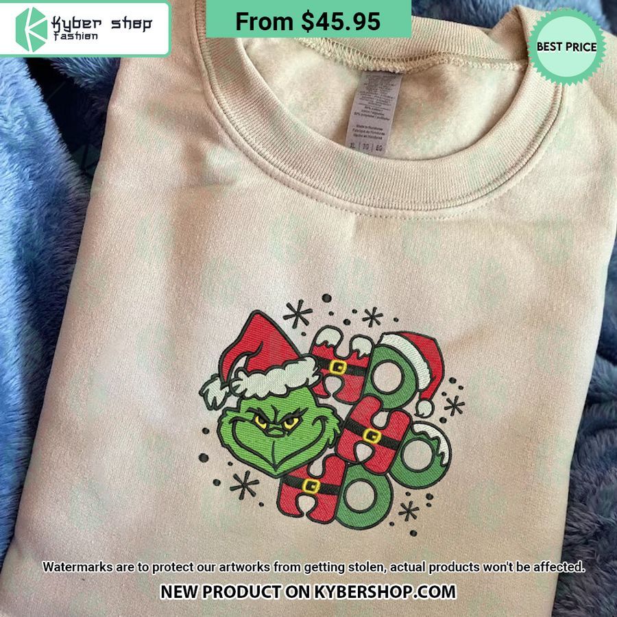 Grinch Ho Ho Ho Christmas Embroidered Sweatshirt