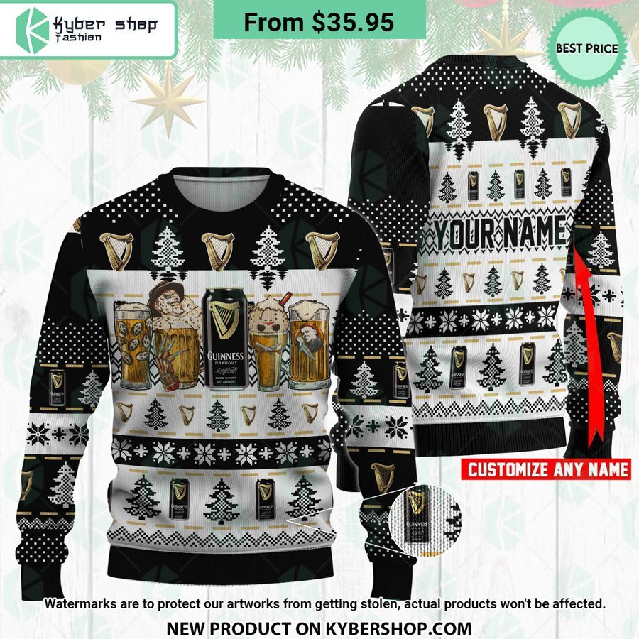 Guinness Horror Characters Drink Ugly Christmas Sweater