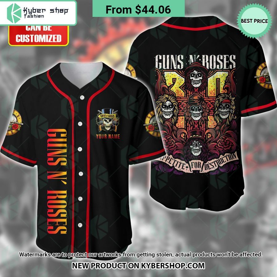 Gun N’ Roses Skull Appetite for Destruction CUSTOM Baseball Jersey