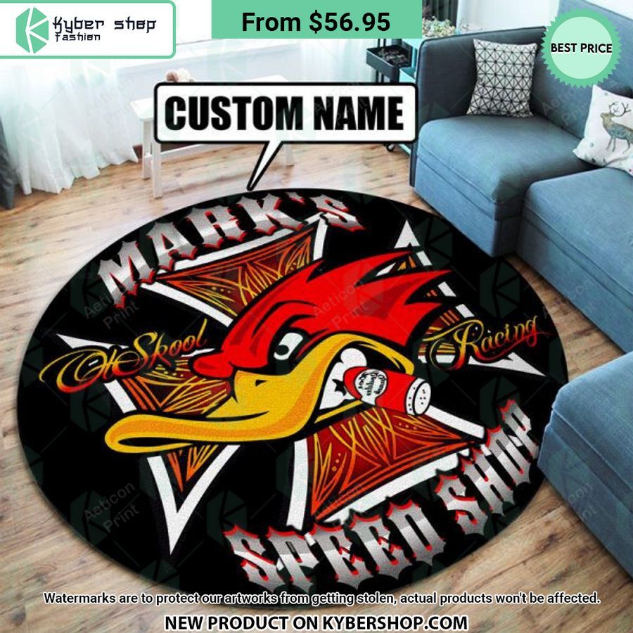 Rod Duck Oldskool Racing Speed Shop CUSTOM Round Rug