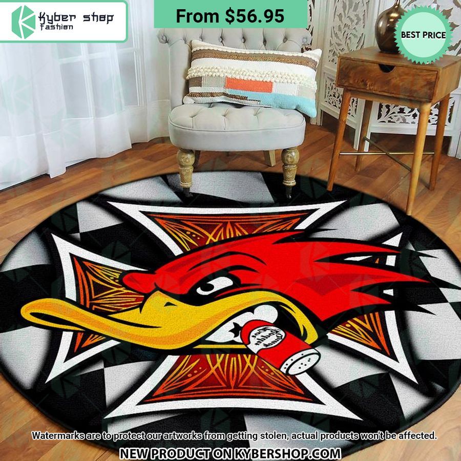 Rod Woodpecker Speed Shop Round Rug