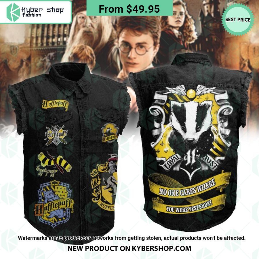 Hufflepuff No One Cares Where You Were Yesterday Sleeveless Denim Jacket