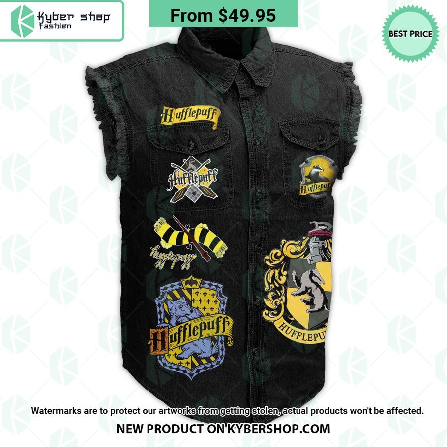 Hufflepuff No One Cares Where You Were Yesterday Sleeveless Denim Jacket