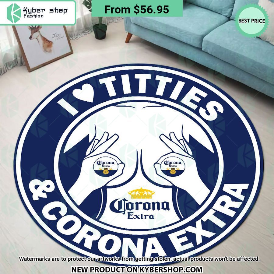 I love Titties and Corona Extra Round Rug