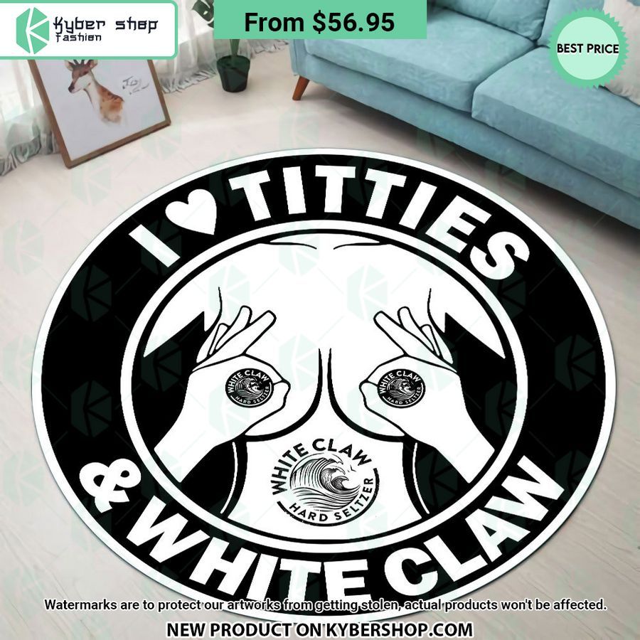 I love Titties and White Claw Round Rug