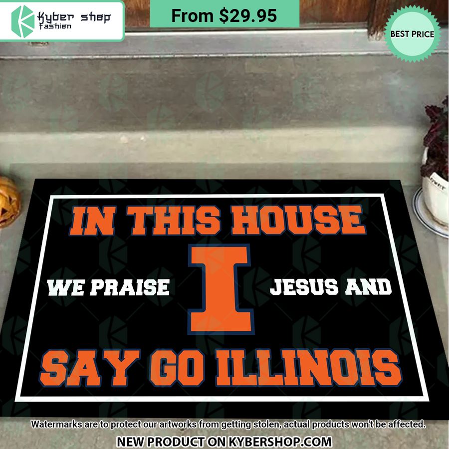 Illini Illinois In This House We Praise Jesus and Say Go Illinois Doormat