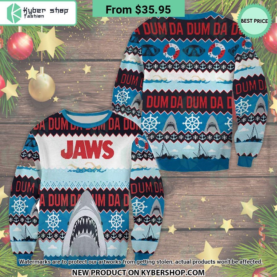 Jaws Horror Movie Dum Da Ugly Christmas Sweater