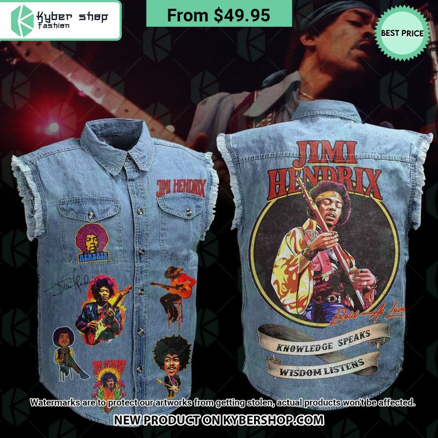 Jimi Hendrix Knowledge Speaks Wisdom Listens Sleeveless Denim Jacket