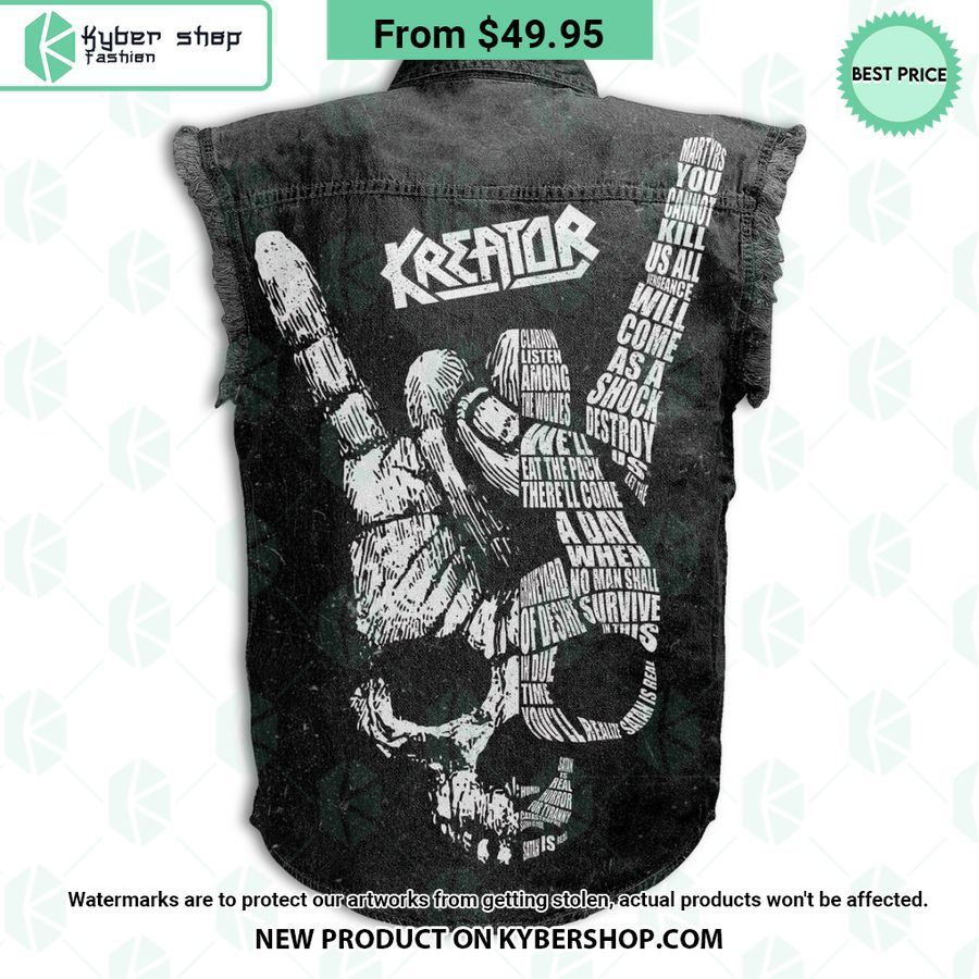Kreator Rock Hand Sign Sleeveless Denim Jacket