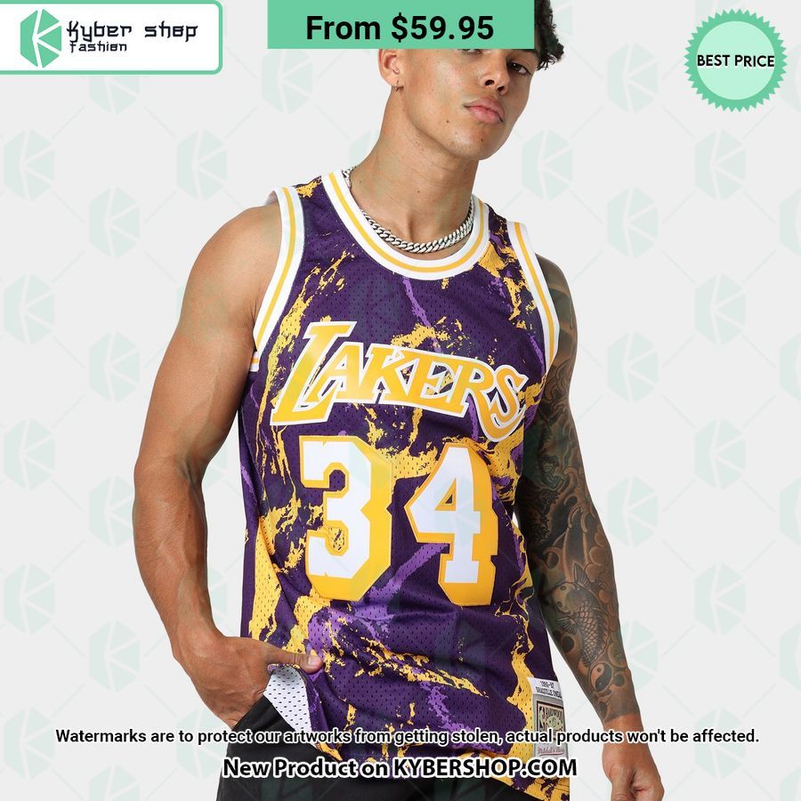 Los Angeles Lakers Shaquille O Neal 34 Marble Purple Basketball Jersey