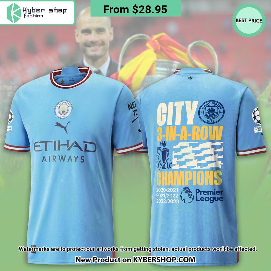 Manchester City 3 in a row Premier League Champions T Shirt