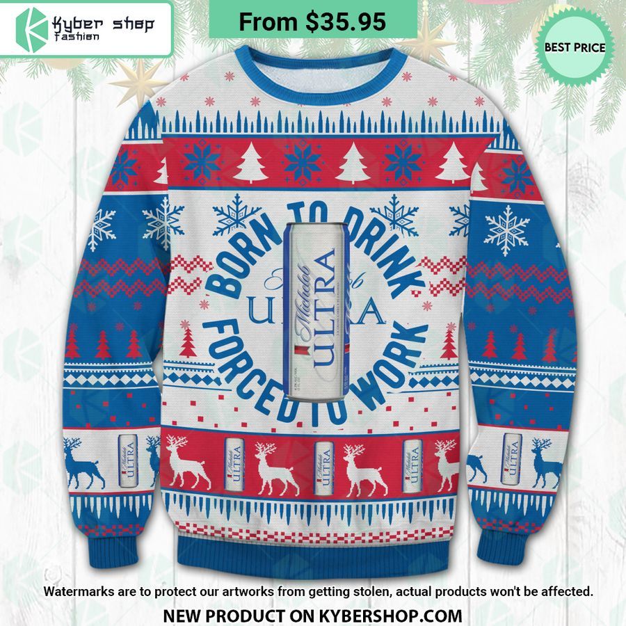 Michelob Ultra Born To Drink Ugly Christmas Sweater