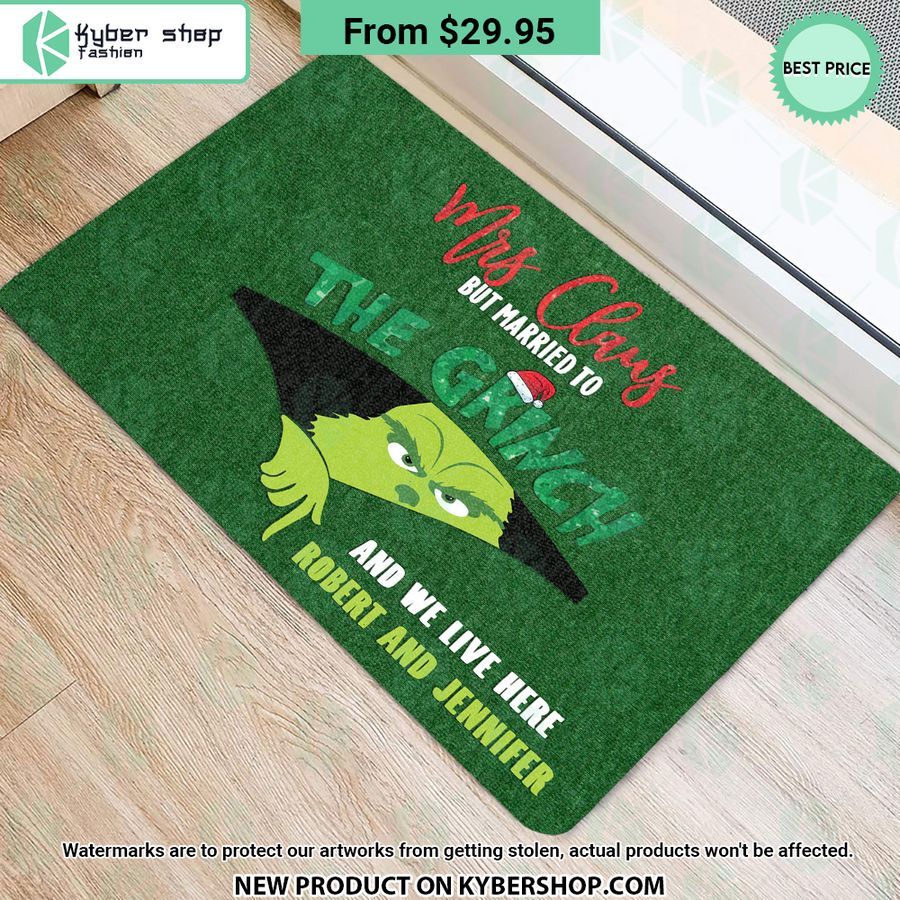 Mrs Claus But Married To The Grinch And We Live Here CUSTOM Doormat