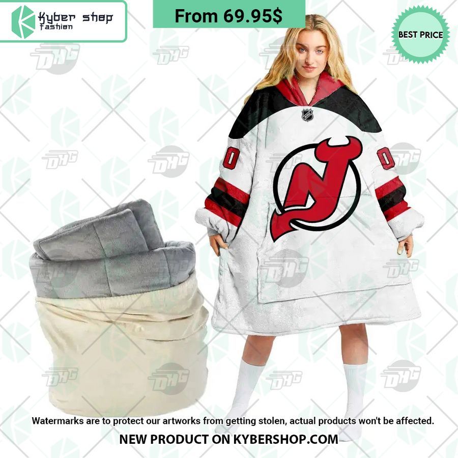New Jersey Devils white Hoodie Blanket