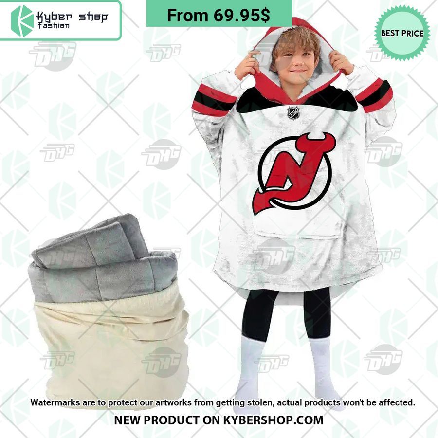 New Jersey Devils white Hoodie Blanket