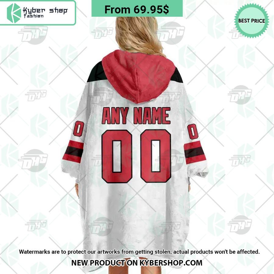 New Jersey Devils white Hoodie Blanket
