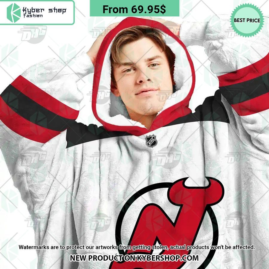 New Jersey Devils white Hoodie Blanket