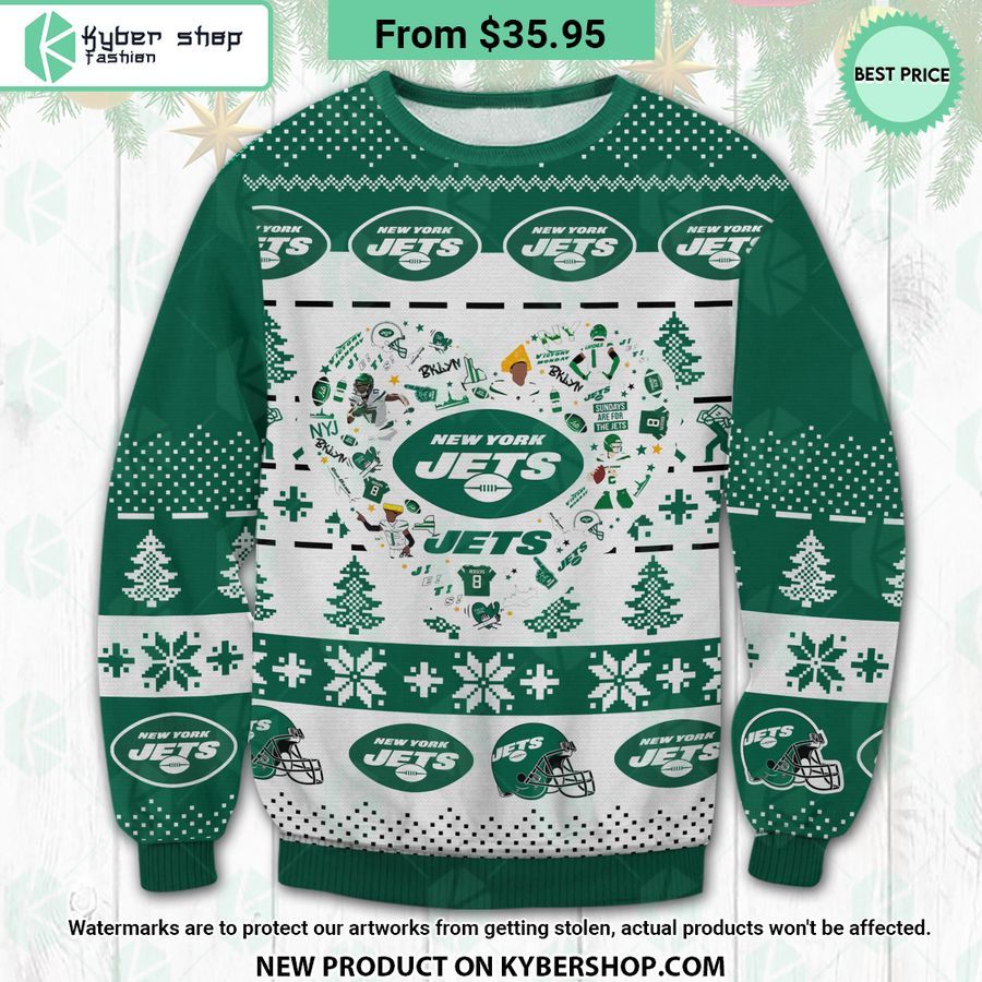 New York Jets Heart Ugly Christmas Sweater