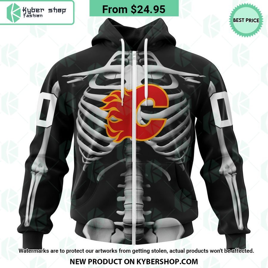 NHL Calgary Flames Skeleton Costume Halloween CUSTOM Hoodie