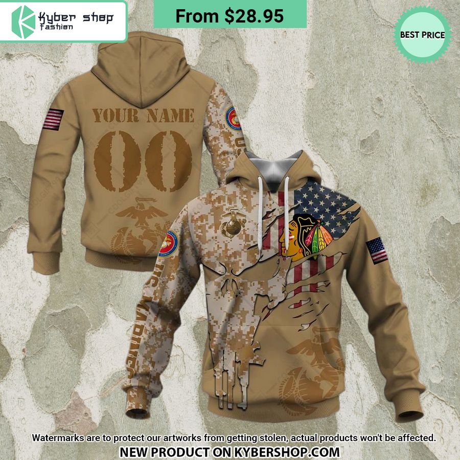NHL Chicago Blackhawks Marine Corps Camo CUSTOM Hoodie