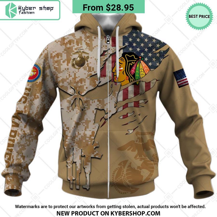 NHL Chicago Blackhawks Marine Corps Camo CUSTOM Hoodie