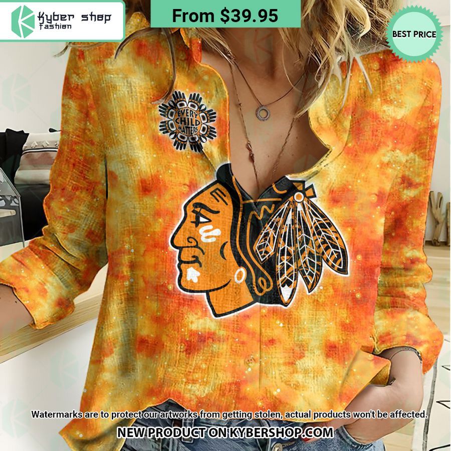 NHL Chicago Blackhawks Orange Every Child Matter Women Casual Shirt