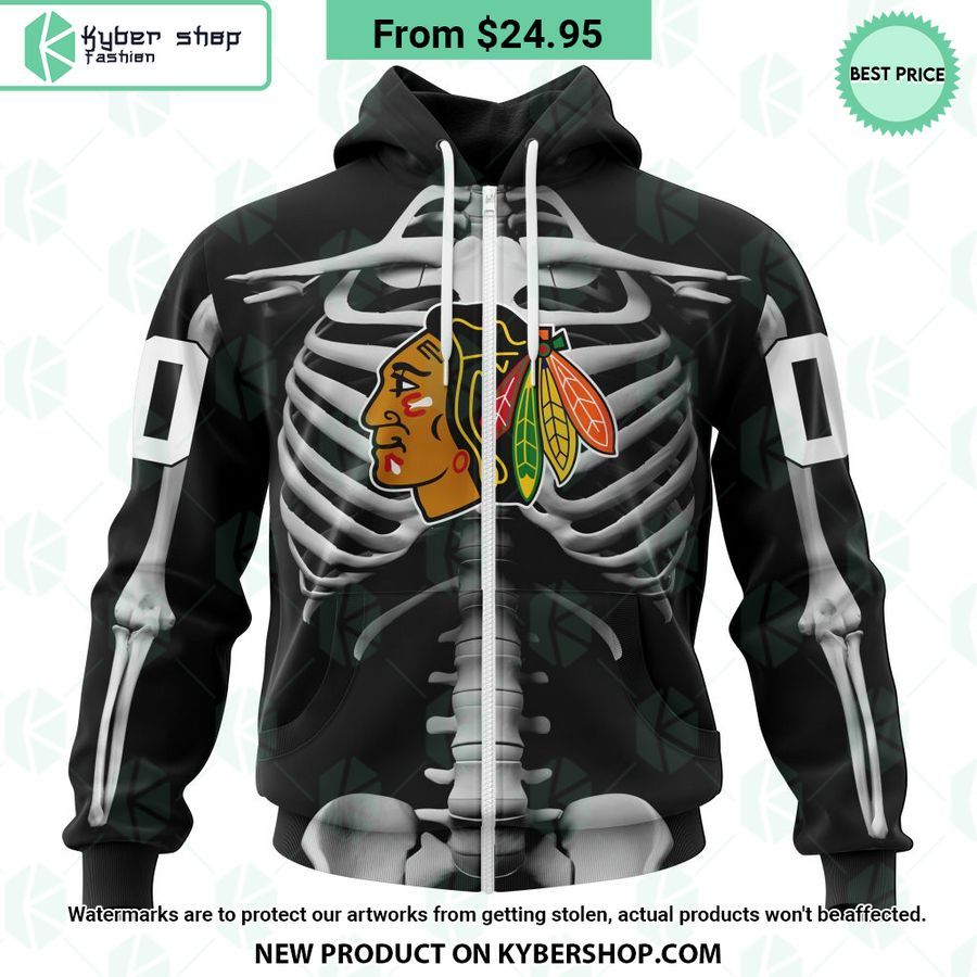 NHL Chicago Blackhawks Skeleton Costume Halloween CUSTOM Hoodie