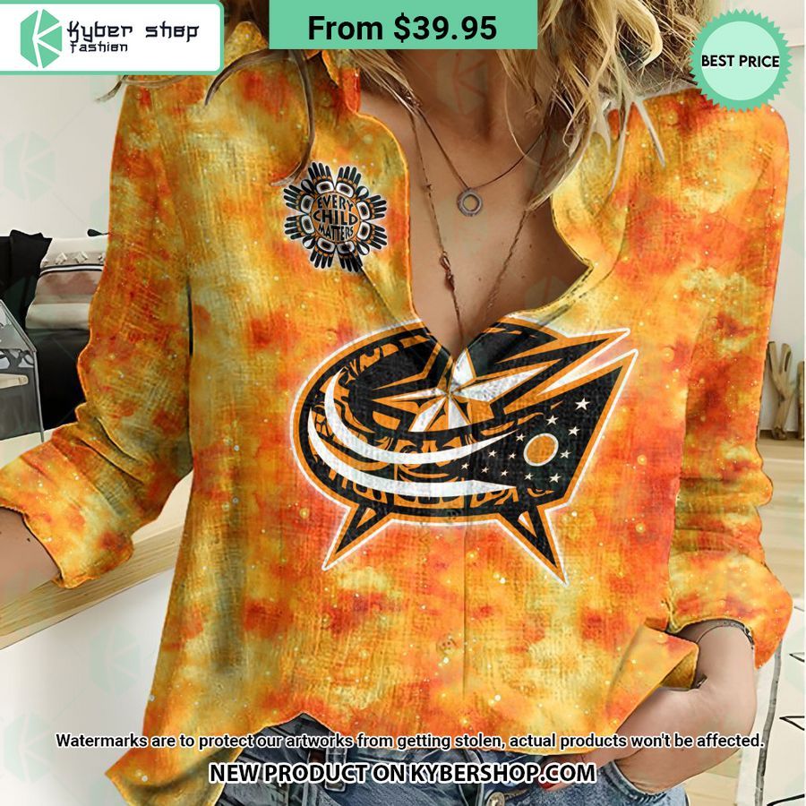 NHL Columbus Blue Jackets Orange Every Child Matter Women Casual Shirt