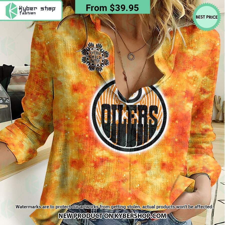 NHL Edmonton Oilers Orange Every Child Matter Women Casual Shirt