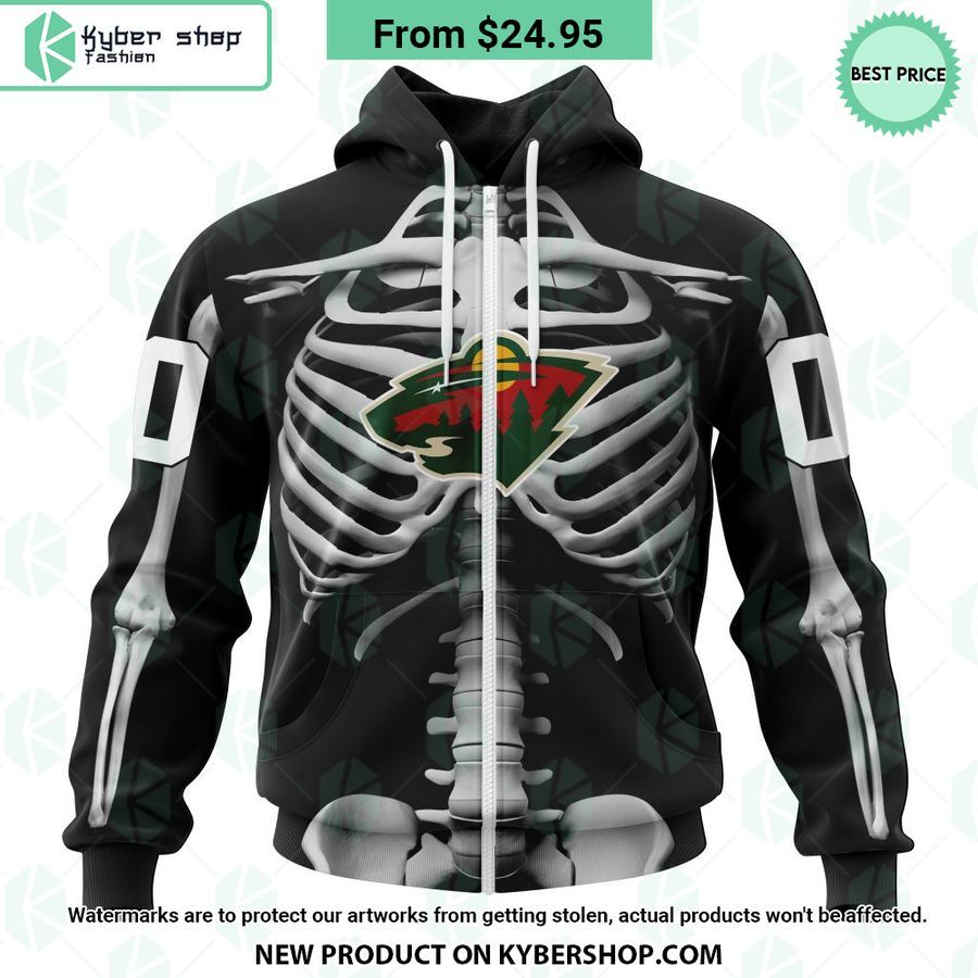 NHL Minnesota Wild Skeleton Costume Halloween CUSTOM Hoodie