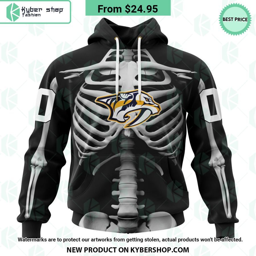 NHL Nashville Predators Skeleton Costume Halloween CUSTOM Hoodie