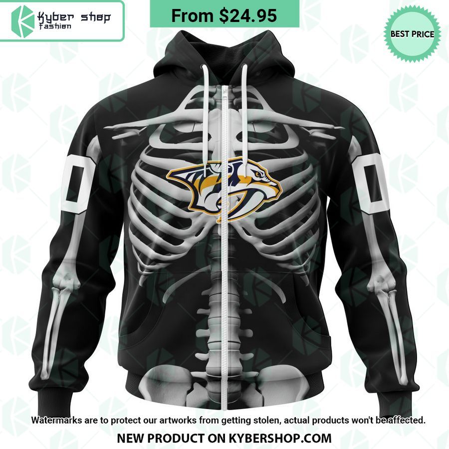 NHL Nashville Predators Skeleton Costume Halloween CUSTOM Hoodie