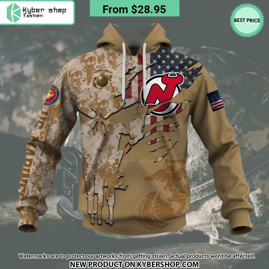 NHL New Jersey Devils Marine Corps Camo CUSTOM Hoodie