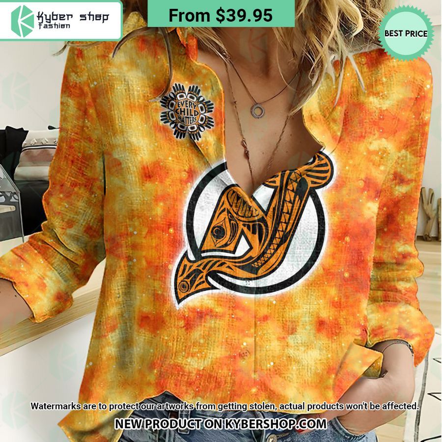 NHL New Jersey Devils Orange Every Child Matter Women Casual Shirt