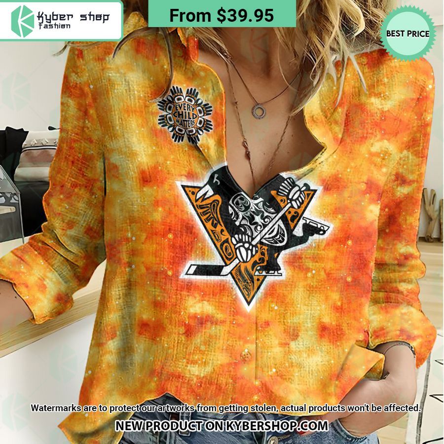 NHL Pittsburgh Penguins Orange Every Child Matter Women Casual Shirt