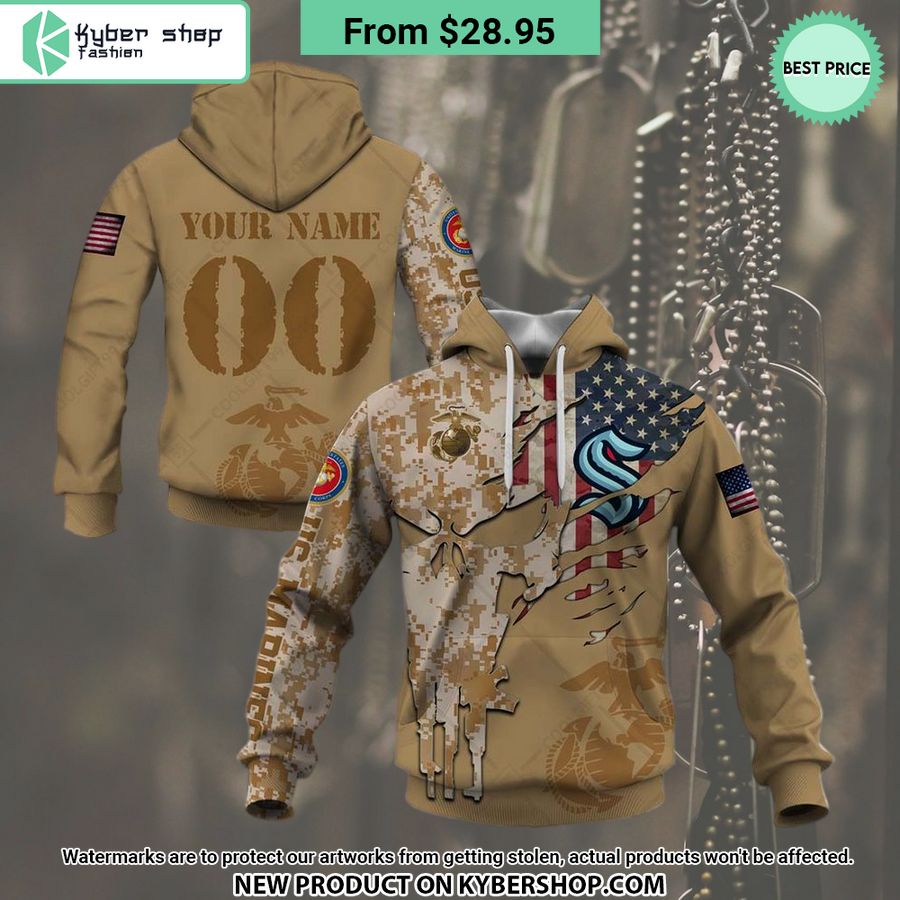 NHL Seattle Kraken Marine Corps Camo CUSTOM Hoodie