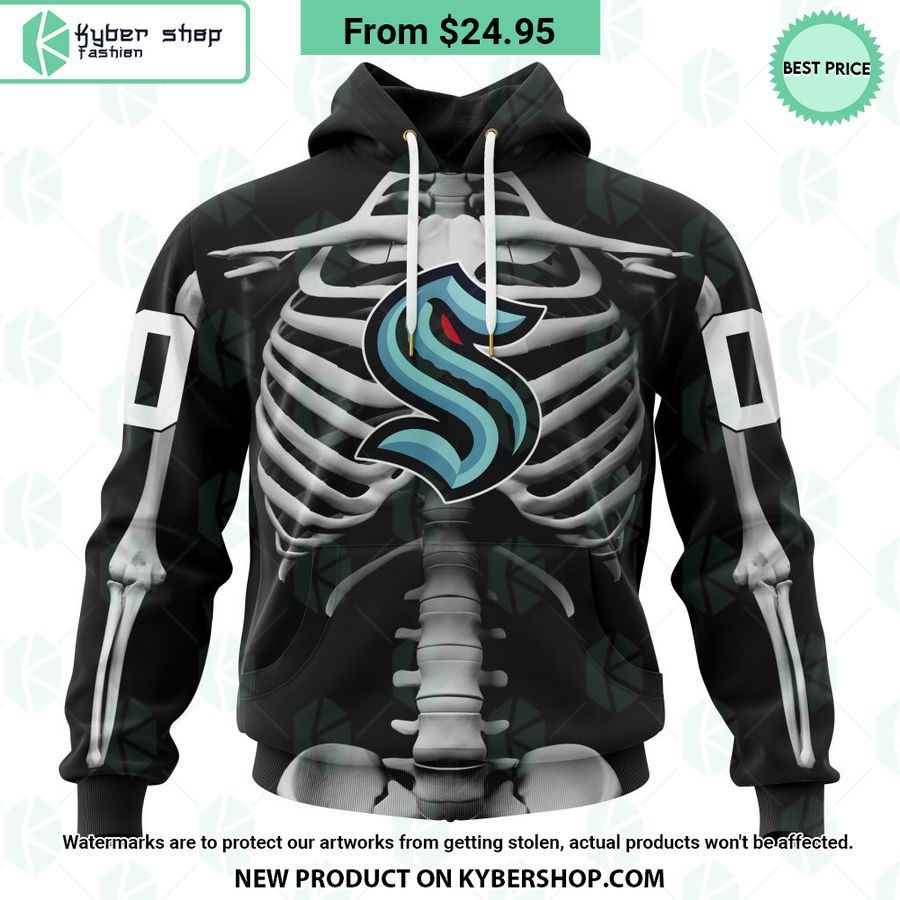 NHL Seattle Kraken Skeleton Costume Halloween CUSTOM Hoodie