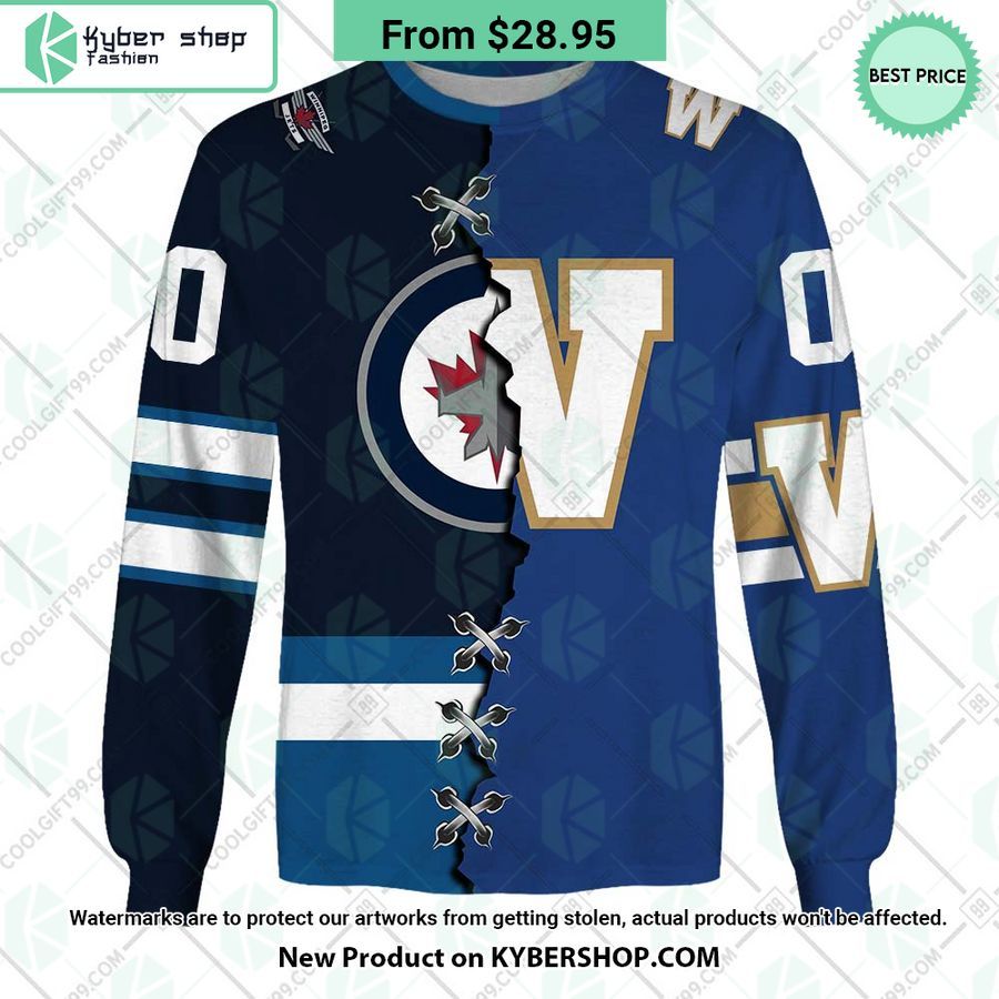NHL Winnipeg Jets Mix CFL Winnipeg Blue Bombers Jersey CUSTOM Hoodie