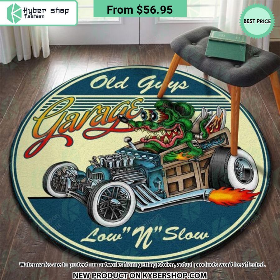 Old Guys Garage Low And Slow Hot Rod Round Rug