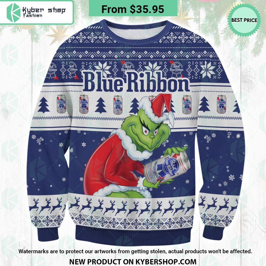 Pabst Blue Ribbon Grinch Ugly Christmas Sweater