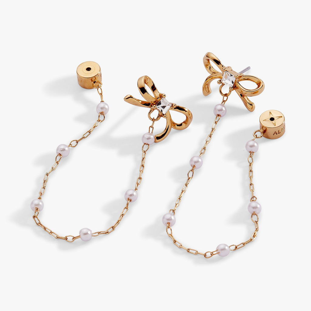 Bow Pearl Coquette Front Back Chain Earrings T-Shirts