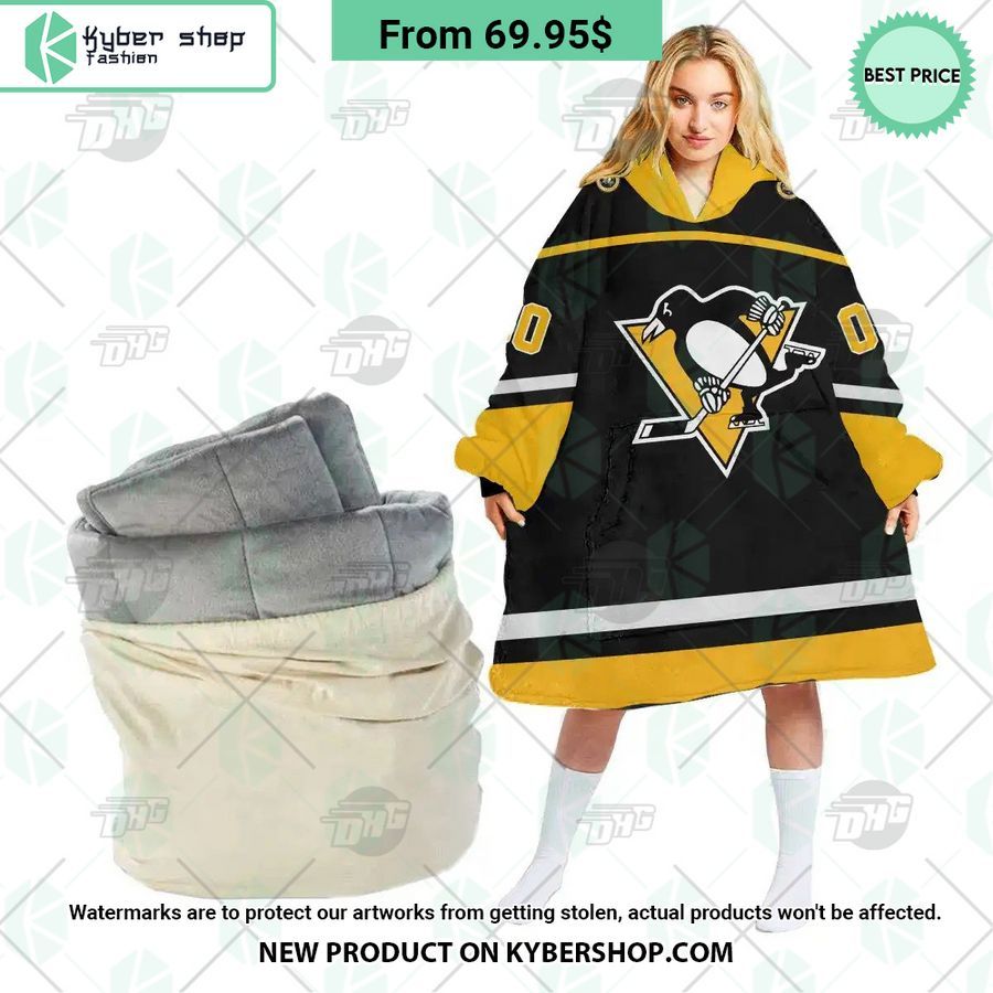 Pittsburgh Penguins black Hoodie Blanket
