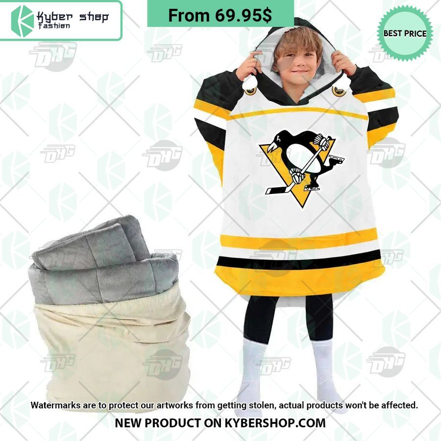 Pittsburgh Penguins white yellow Hoodie Blanket