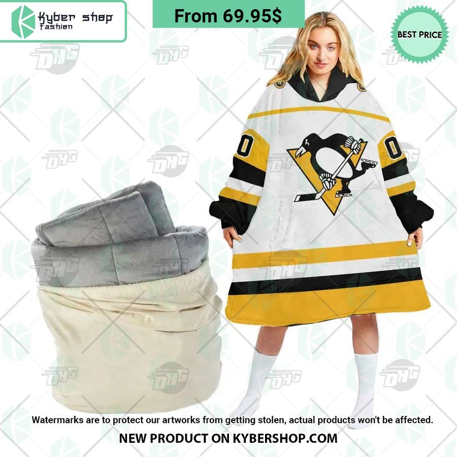 Pittsburgh Penguins white yellow Hoodie Blanket