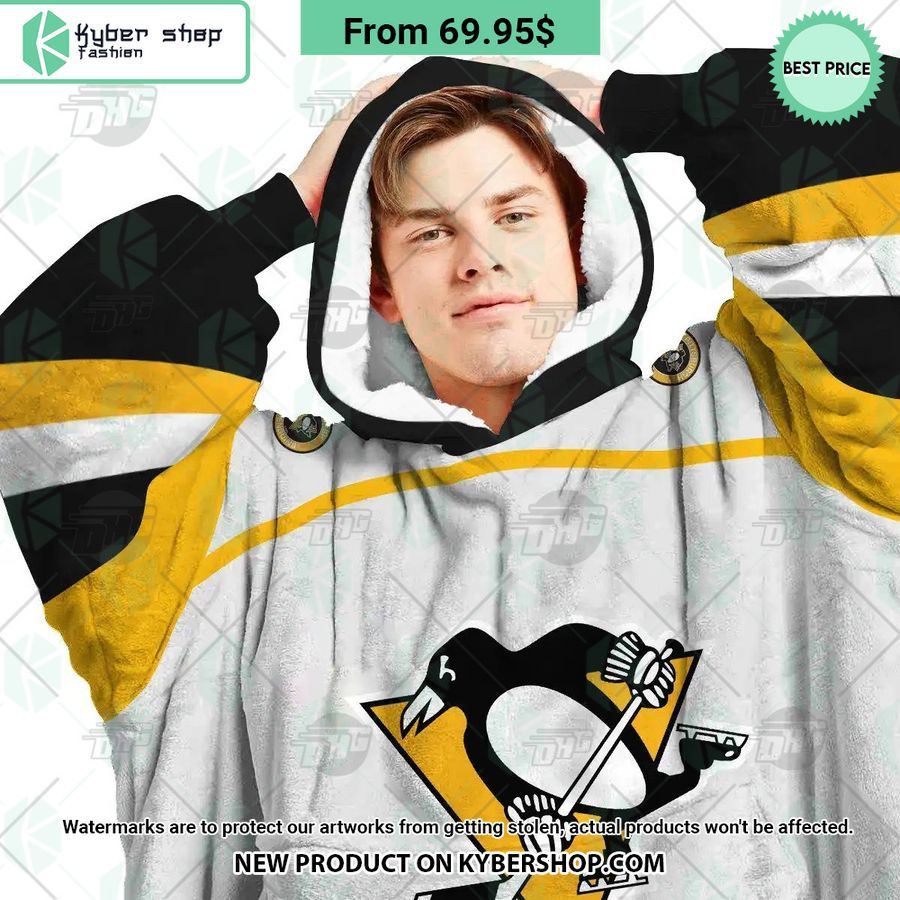 Pittsburgh Penguins white yellow Hoodie Blanket