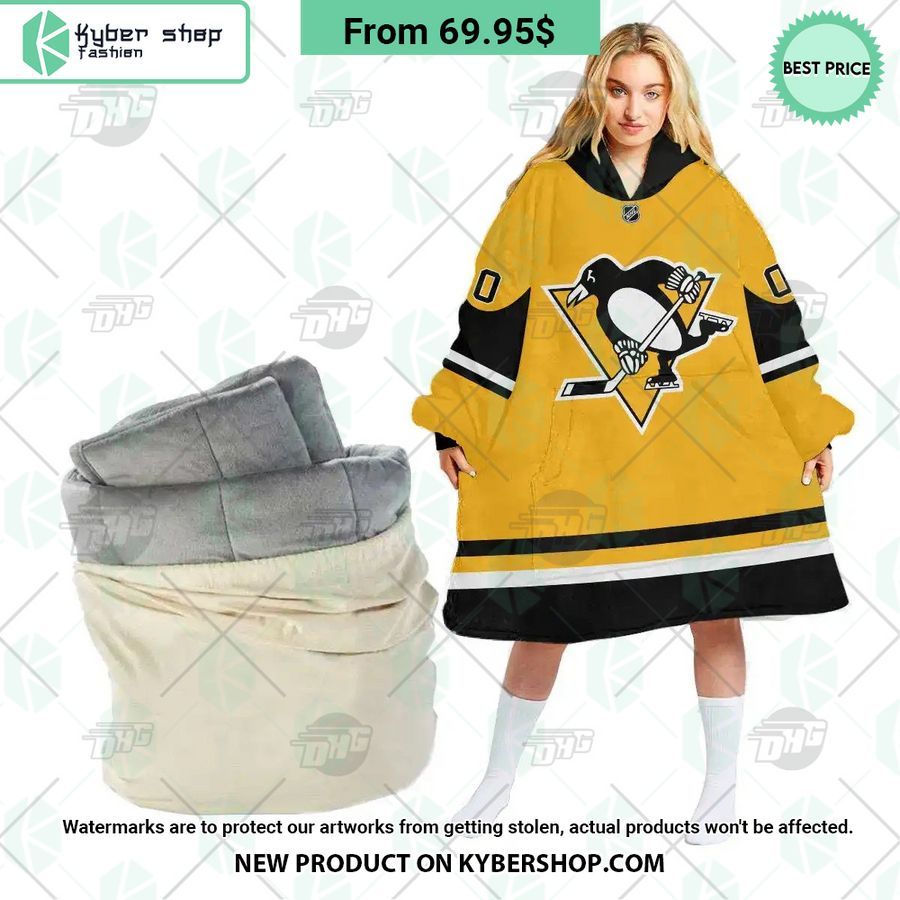 Pittsburgh Penguins yellow Hoodie Blanket