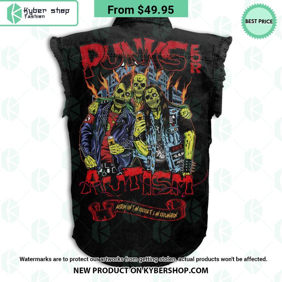 Punks For Autism Skull Sleeveless Denim Jacket