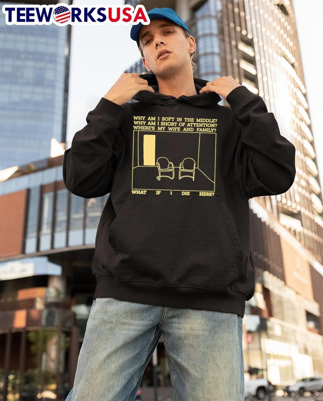 Talking Heads Lyric Art Empty Chairs Why Am I Soft in the Middle T-Shirt