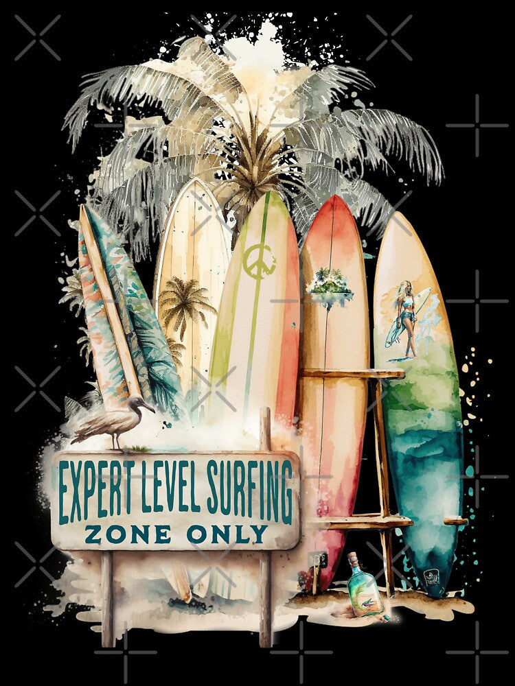 Vintage Classic Retro Surfing, Expert Surfing Zone Only by OceanIconic Unisex , , , Long Sleeve Tee